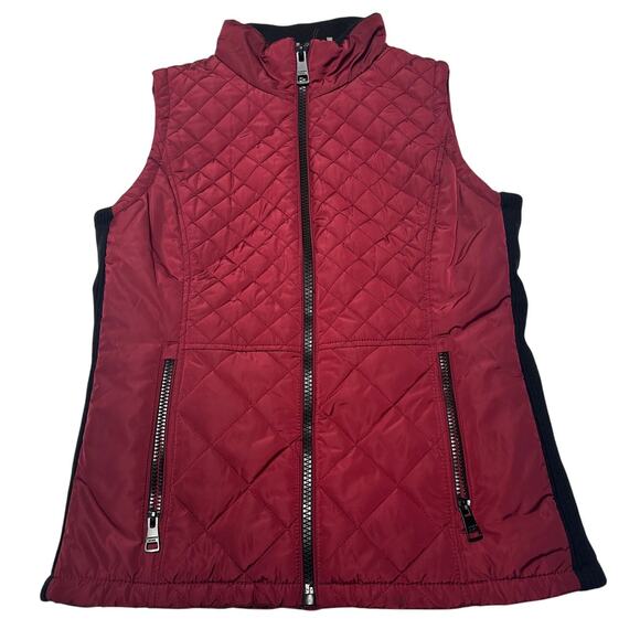 Andrew Marc Burgundy Quilted Vest Womens Small Stretch side panels Zip Pockets - Picture 1 of 9